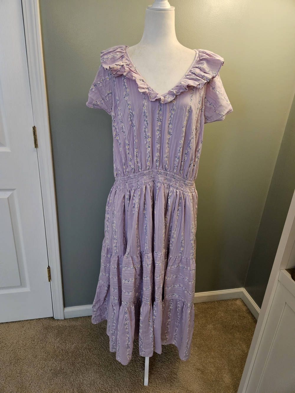 Draper James Lavender Purple Floral Ruffle Maxi Dress